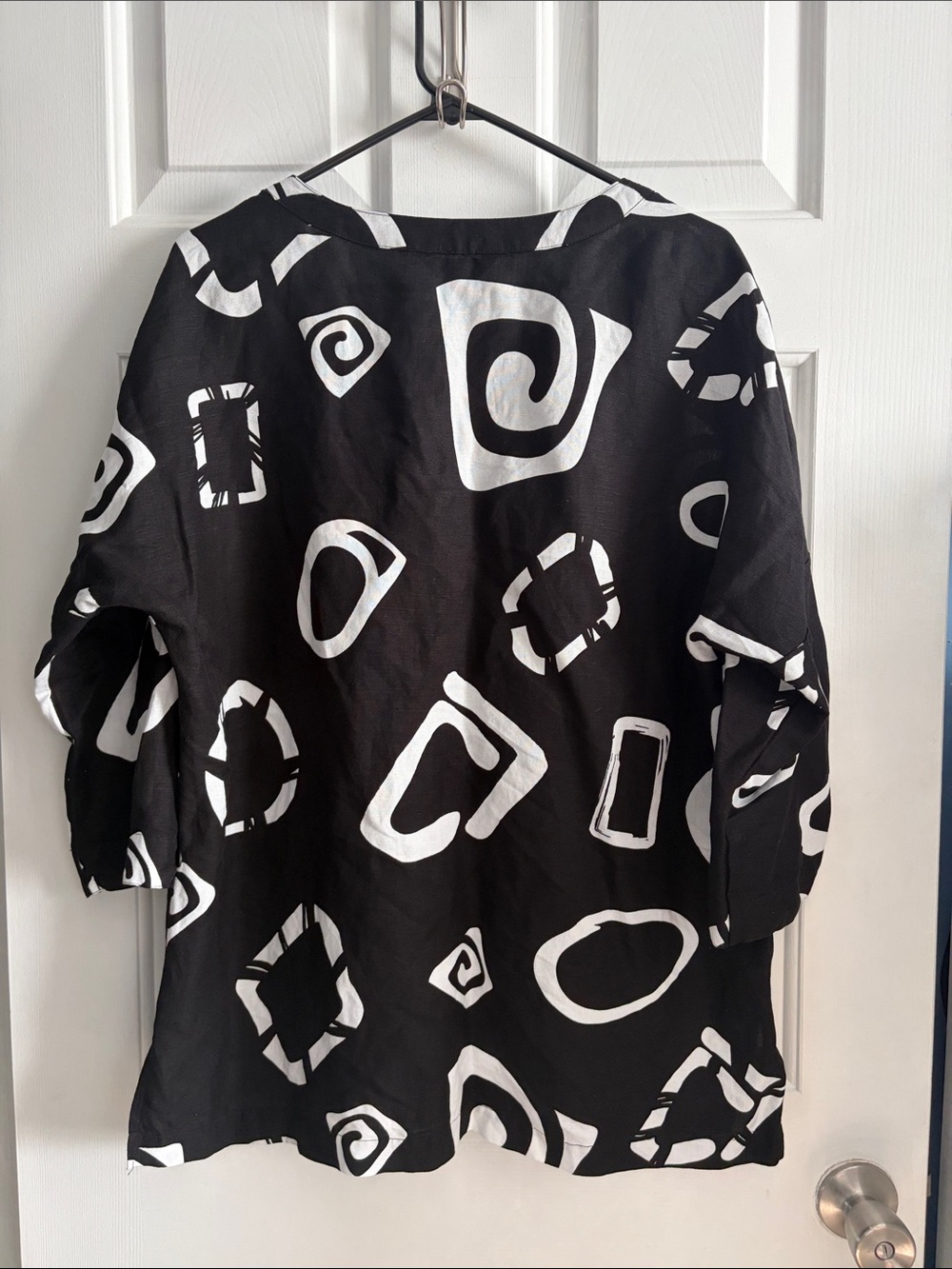 Ali Miles Linen Geometric Artsy Woven Button Up Blouse Top Size L - Picture 8 of 8